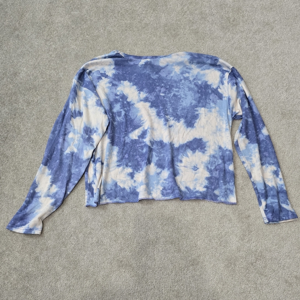 NWT ANTISTAR Blue/White Tie Dye Cropped Long Sleeve Top Women's Size Large - Picture 2 of 4